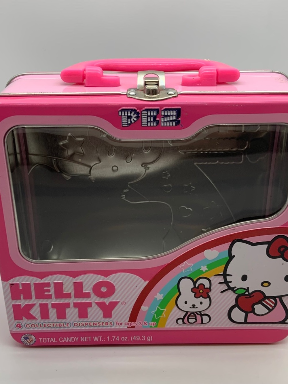 Hello Kitty Sanrio Pez Empty Tin Metal Collectible Lunch Box Decor Pink & White